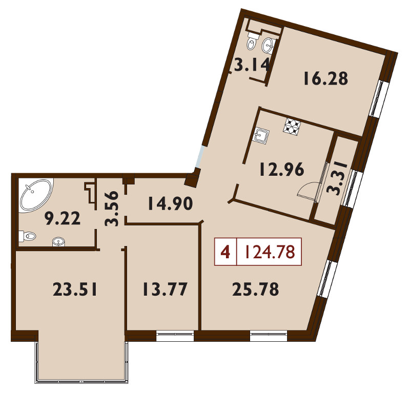 Продажа 4-комнатной квартиры 126 м2, 7/9 этаж в ЖК «Neva Haus» - план-схема