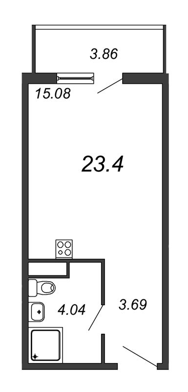 Продажа квартиры-студии 23.97 м2, 3/18 этаж, ЖК «Avenue-Apart на Дыбенко» - план-схема
