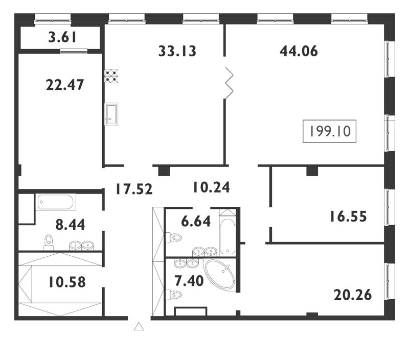 Продажа 5-комнатной (Евро) квартиры 199.5 м2, 8/8 этаж, ЖК «Neva Haus» - план-схема