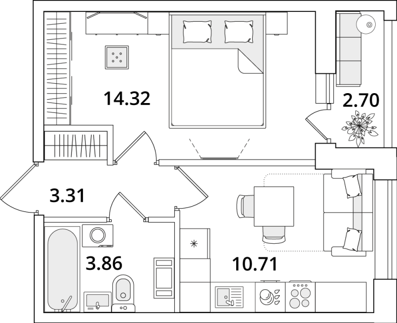 Продажа 1-комнатной квартиры 33.55 м2, 10/16 этаж в ЖК «Cube» - план-схема