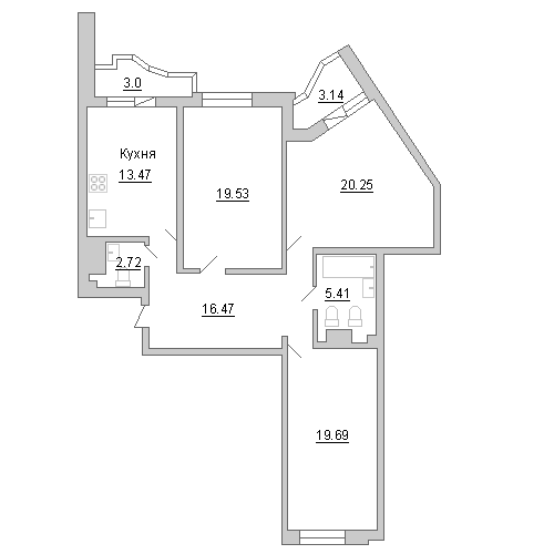 Продажа 3-комнатной квартиры 99.7 м2, 16/0 этаж в ЖК «Лондон парк» - план-схема