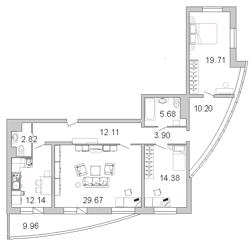 Продажа 3-комнатной квартиры 113.7 м2, 17/0 этаж в ЖК «Лондон парк» - план-схема
