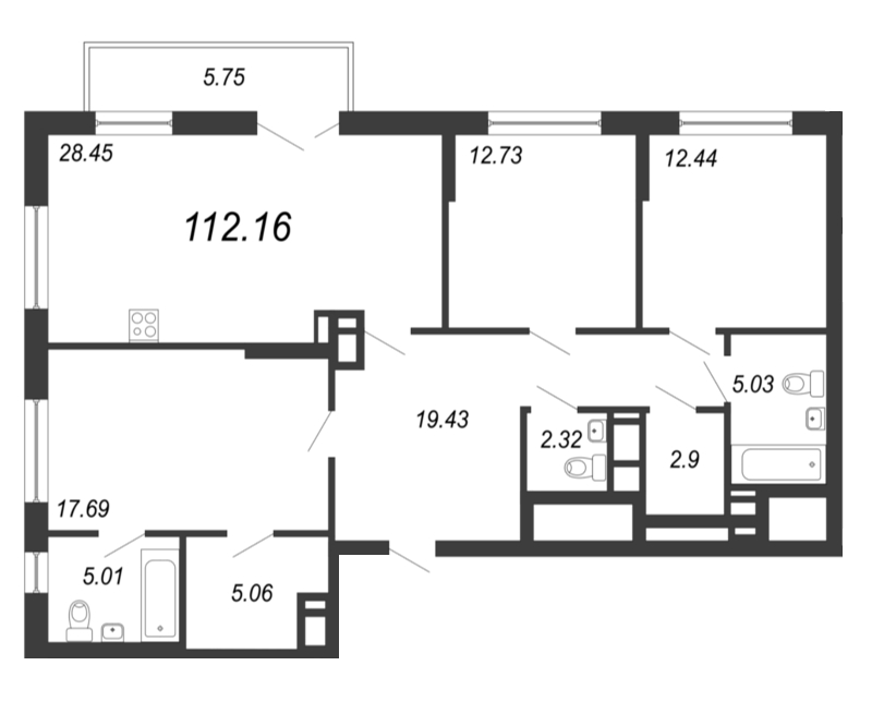 Продажа 4-комнатной (Евро) квартиры 112.16 м2, 9/18 этаж, ЖК «Нахимов» - план-схема