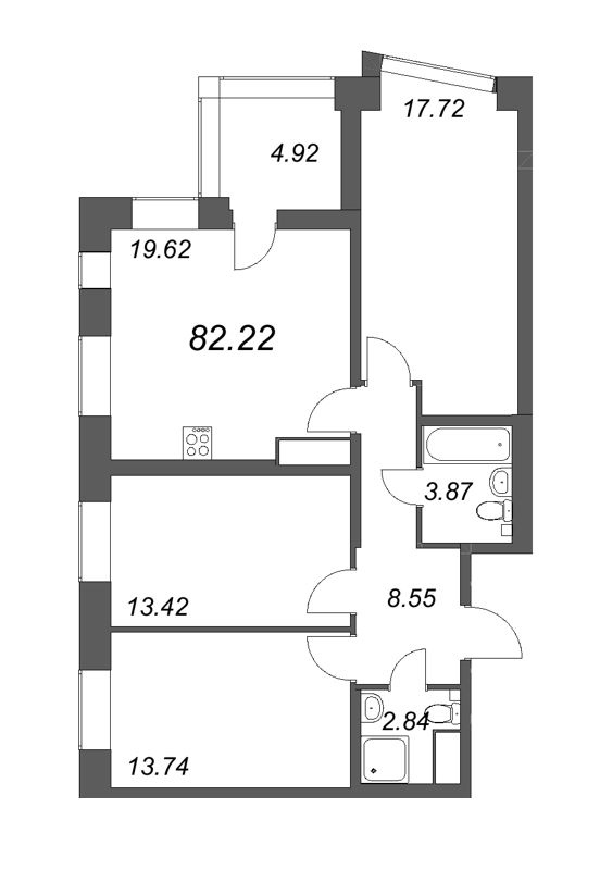 Продажа 3-комнатной квартиры 82.22 м2, 6/17 этаж, ЖК «Морская набережная. SeaView» - план-схема