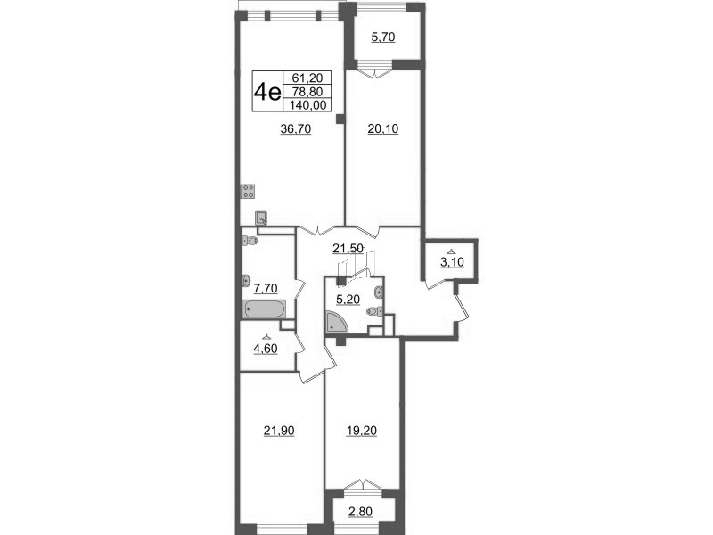 Продажа 4-комнатной (Евро) квартиры 140 м2, 7/7 этаж, ЖК «Victory Plaza» - план-схема