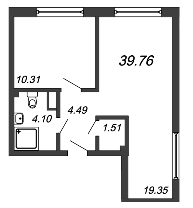 Продажа 2-комнатной (Евро) квартиры 39.76 м2, 11/14 этаж, ЖК «In2it» - план-схема