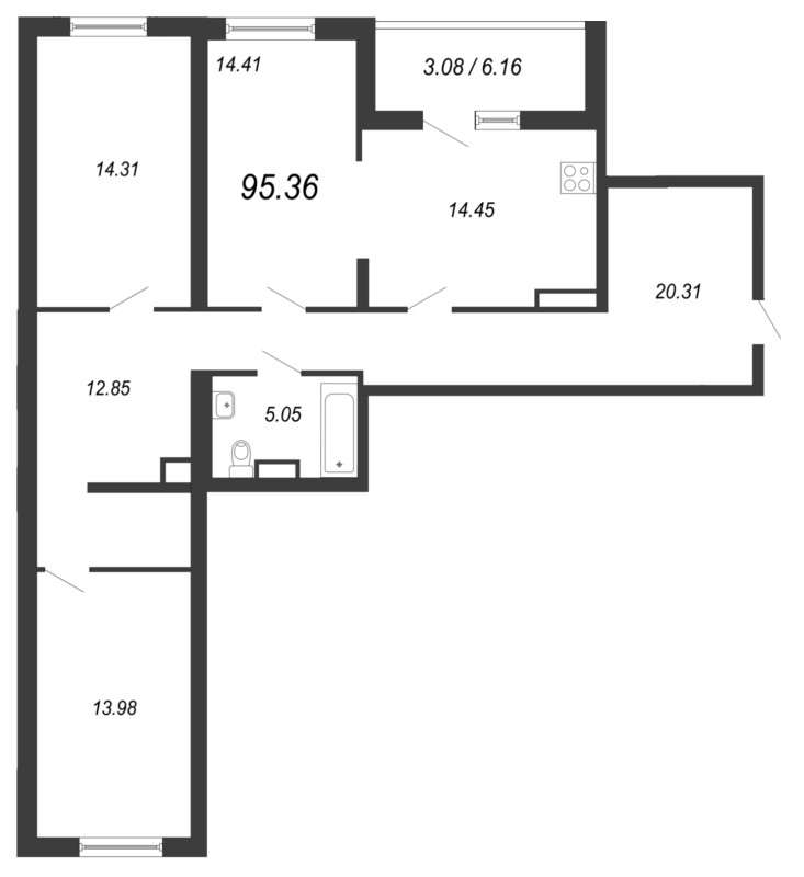 Продажа 3-комнатной квартиры 98.9 м2, 2/10 этаж, ЖК «Дом у Каретного» - план-схема