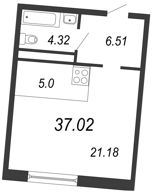 Продажа квартиры-студии 37.6 м2, 11/11 этаж, ЖК «Next» - план-схема