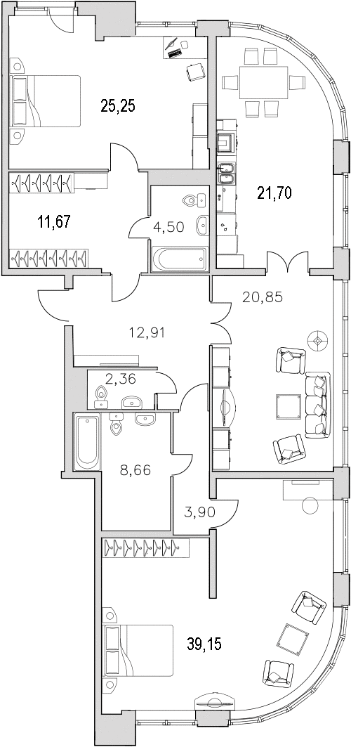 Продажа 3-комнатной квартиры 150.2 м2, 4/0 этаж в ЖК «Граф Орлов» - план-схема