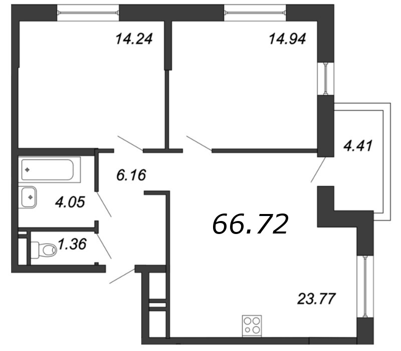 Продажа 3-комнатной (Евро) квартиры 67 м2, 16/18 этаж, ЖК «Магеллан» - план-схема