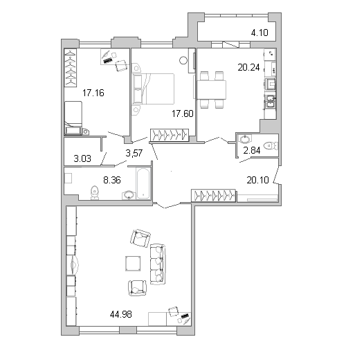 Продажа 3-комнатной квартиры 142 м2, 2/0 этаж, ЖК «Граф Орлов» - план-схема