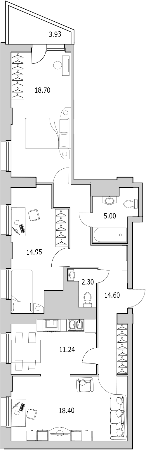 Продажа 3-комнатной квартиры 86.37 м2, 15/0 этаж, ЖК «Байрон» - план-схема