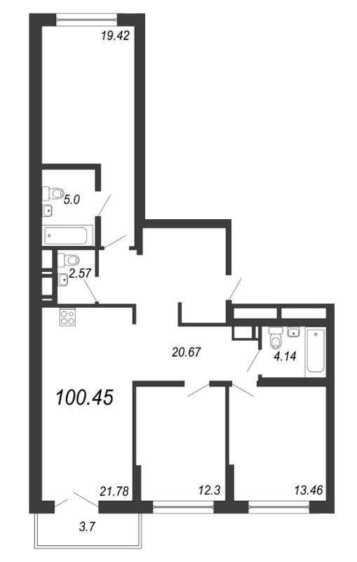 Продажа 4-комнатной (Евро) квартиры 100.45 м2, 14/18 этаж, ЖК «Нахимов» - план-схема