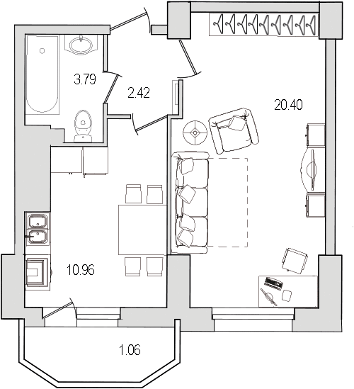 Продажа 1-комнатной квартиры 41 м2, 5/0 этаж, ЖК «Шекспир» - план-схема