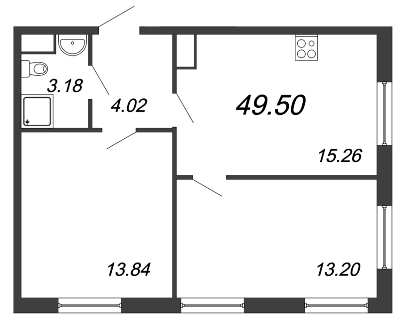 Продажа 3-комнатной (Евро) квартиры 49.5 м2, 12/12 этаж, ЖК «NeoPark» - план-схема