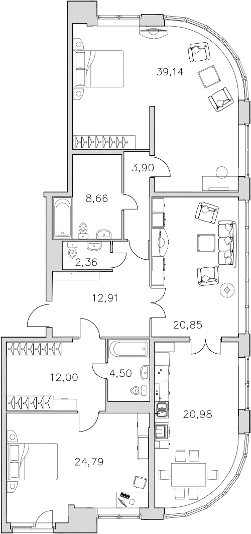 Продажа 3-комнатной квартиры 150.1 м2, 4/0 этаж в ЖК «Граф Орлов» - план-схема