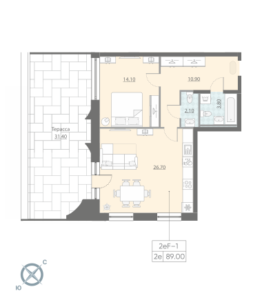 Продажа 2-комнатной (Евро) квартиры 89 м2, 2/12 этаж, ЖК «NeoPark» - план-схема