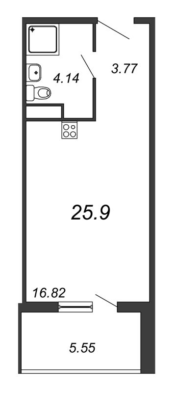 Продажа квартиры-студии 26.4 м2, 4/18 этаж, ЖК «Avenue-Apart на Дыбенко» - план-схема