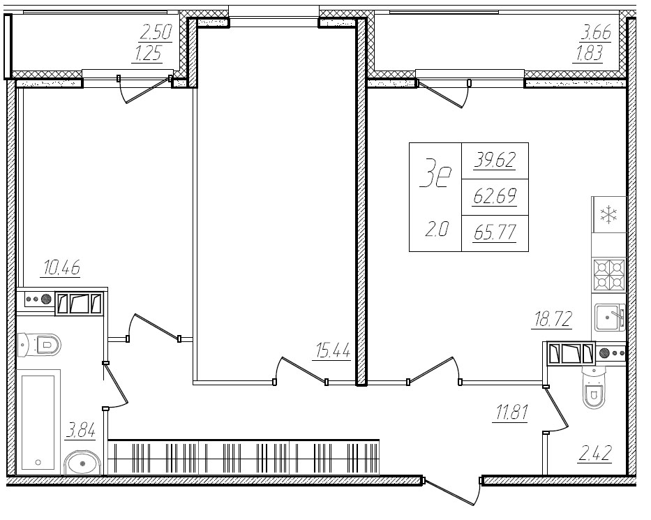 Продажа 3-комнатной (Евро) квартиры 67.1 м2, 7/18 этаж, ЖК «Я - Романтик» - план-схема