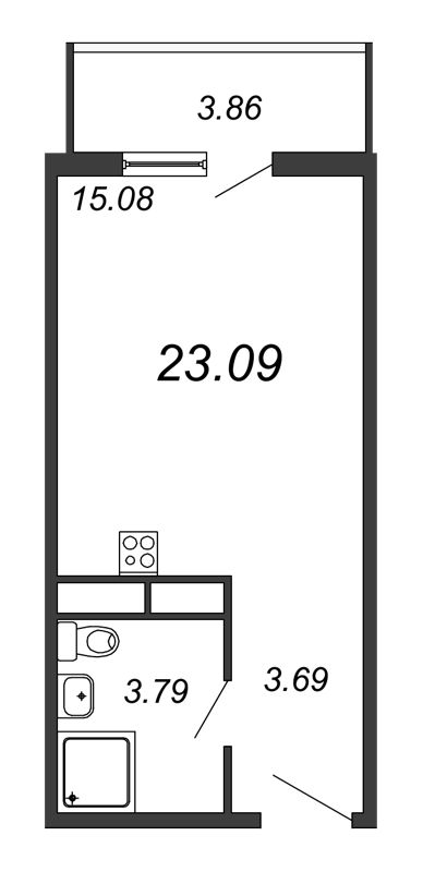 Продажа квартиры-студии 23.72 м2, 12/18 этаж, ЖК «Avenue-Apart на Дыбенко» - план-схема