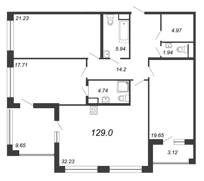 Продажа 4-комнатной (Евро) квартиры 129.2 м2, 4/8 этаж, ЖК «FAMILIA» - план-схема
