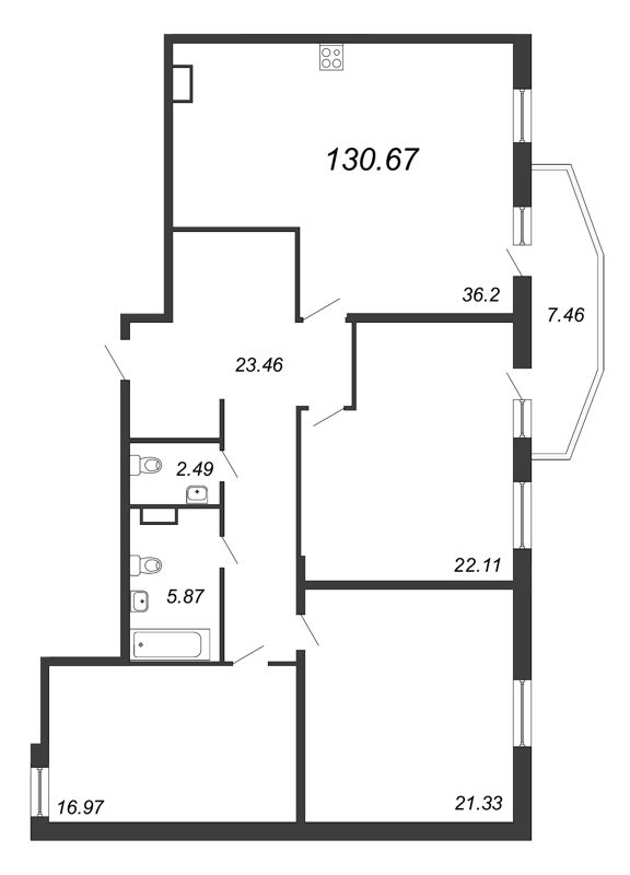 Продажа 3-комнатной квартиры 127.1 м2, 4/16 этаж, ЖК «PROMENADE» - план-схема