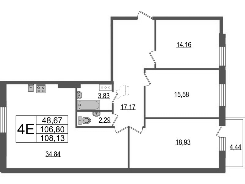 Продажа 4-комнатной (Евро) квартиры 108.13 м2, 8/9 этаж, ЖК «TESORO» - план-схема
