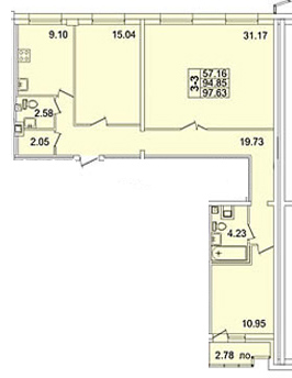 Продажа 3-комнатной квартиры 96 м2, 5/0 этаж, ЖК «Лондон парк» - план-схема