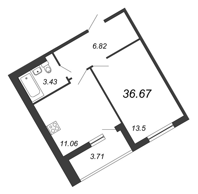 Продажа 1-комнатной квартиры 36.3 м2, 1/11 этаж, ЖК «All Inclusive» - план-схема