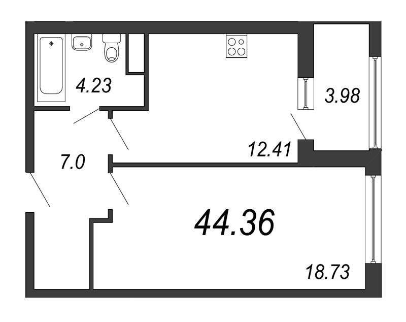 Продажа 1-комнатной квартиры 44.5 м2, 11/16 этаж, ЖК «PROMENADE» - план-схема