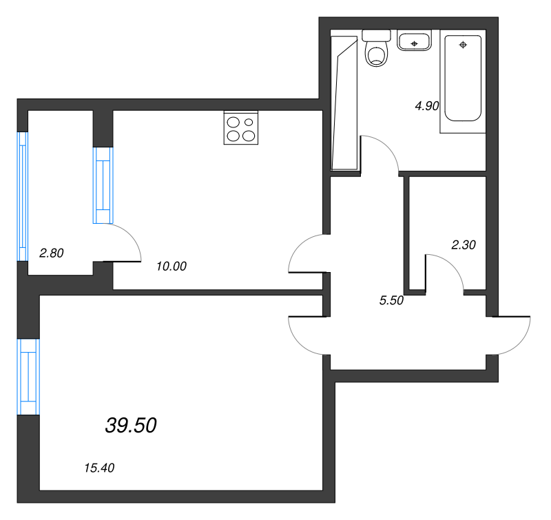 Продажа 1-комнатной квартиры 39.5 м2, 4/13 этаж, ЖК «Тайм Сквер» - план-схема