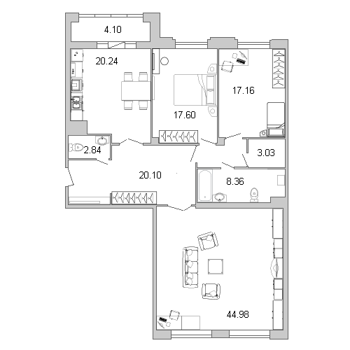 Продажа 3-комнатной квартиры 141.5 м2, 2/0 этаж, ЖК «Граф Орлов» - план-схема