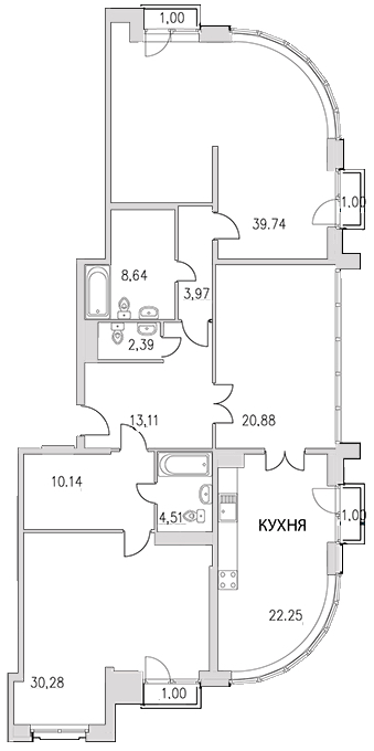 Продажа 3-комнатной квартиры 155.5 м2, 6/0 этаж, ЖК «Граф Орлов» - план-схема