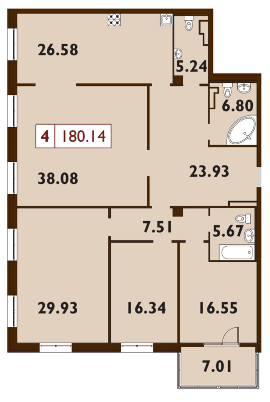 Продажа 4-комнатной квартиры 179.7 м2, 6/9 этаж, ЖК «Neva Haus» - план-схема
