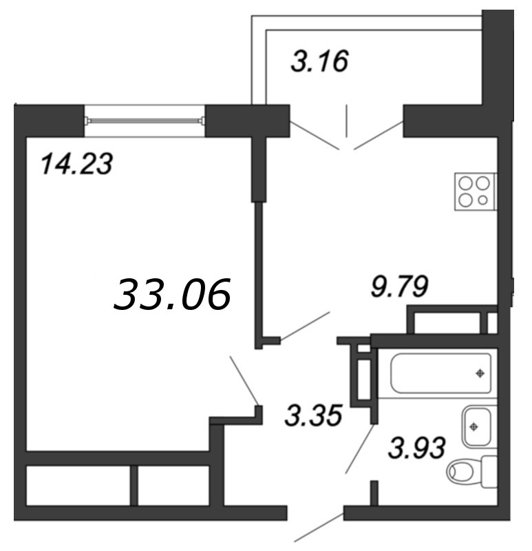Продажа 1-комнатной квартиры 33.06 м2, 16/18 этаж в ЖК «Магеллан» - план-схема