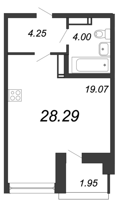 Продажа квартиры-студии 29.1 м2, 10/18 этаж, ЖК «Магеллан» - план-схема