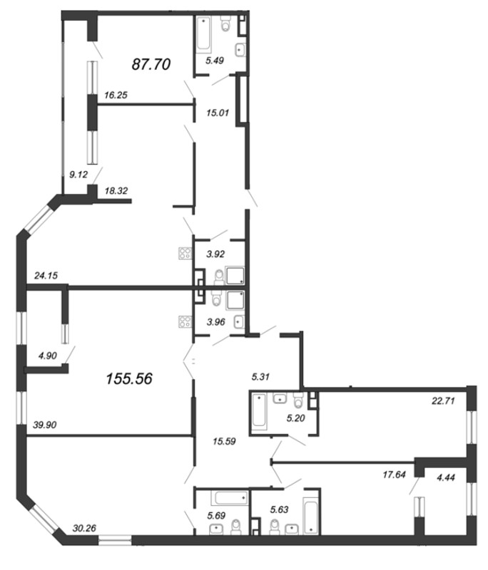 Продажа 3-комнатной квартиры 157 м2, 4/9 этаж, ЖК «Петровская Доминанта» - план-схема