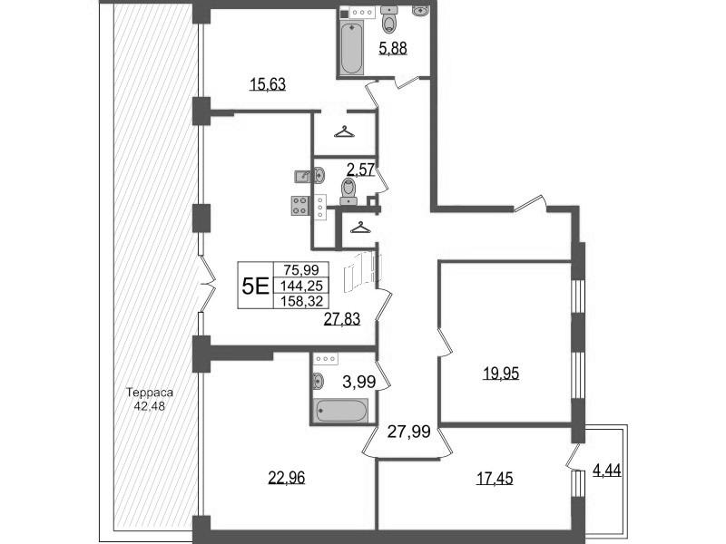 Продажа 4-комнатной (Евро) квартиры 158.32 м2, 9/9 этаж, ЖК «TESORO» - план-схема