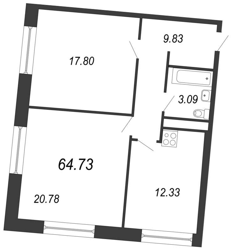 Продажа 2-комнатной квартиры 64.73 м2, 10/11 этаж, ЖК «Next» - план-схема