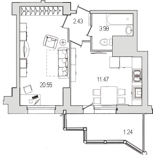 Продажа 1-комнатной квартиры 41.8 м2, 10/0 этаж, ЖК «Шекспир» - план-схема