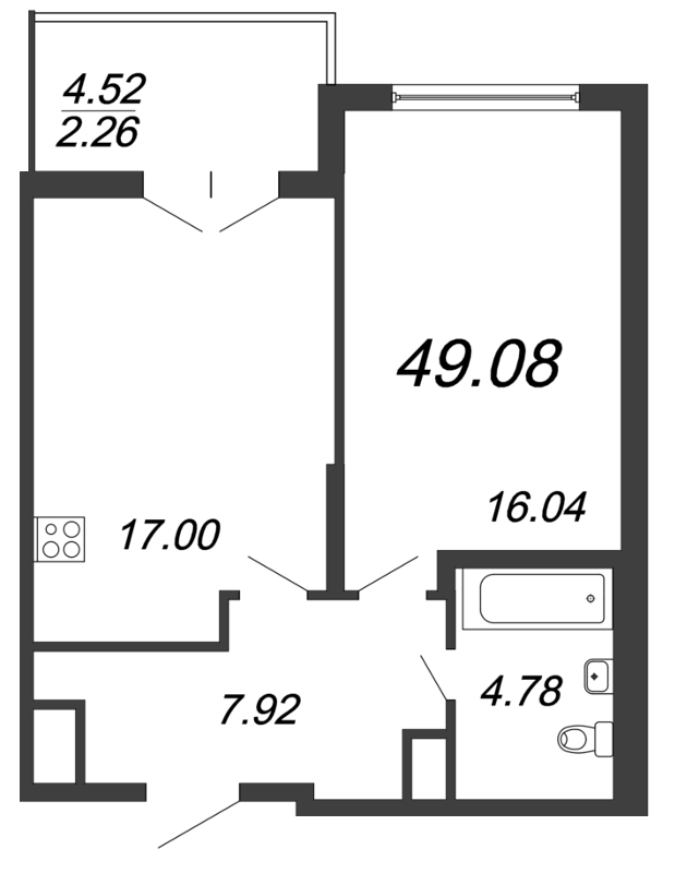 Продажа 2-комнатной (Евро) квартиры 48 м2, 12/18 этаж, ЖК «Колумб» - план-схема