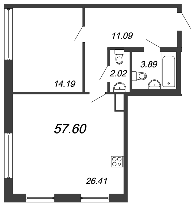 Продажа 2-комнатной (Евро) квартиры 57.9 м2, 12/12 этаж, ЖК «NeoPark» - план-схема