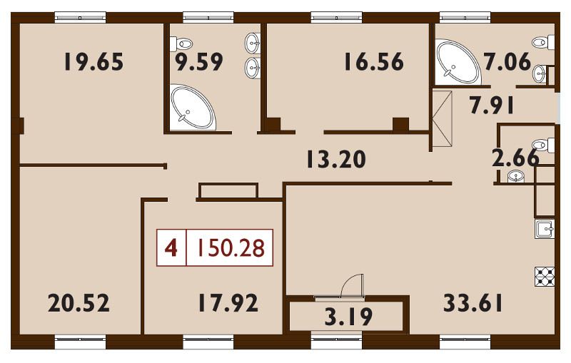 Продажа 4-комнатной квартиры 150.5 м2, 9/9 этаж, ЖК «Neva Haus» - план-схема