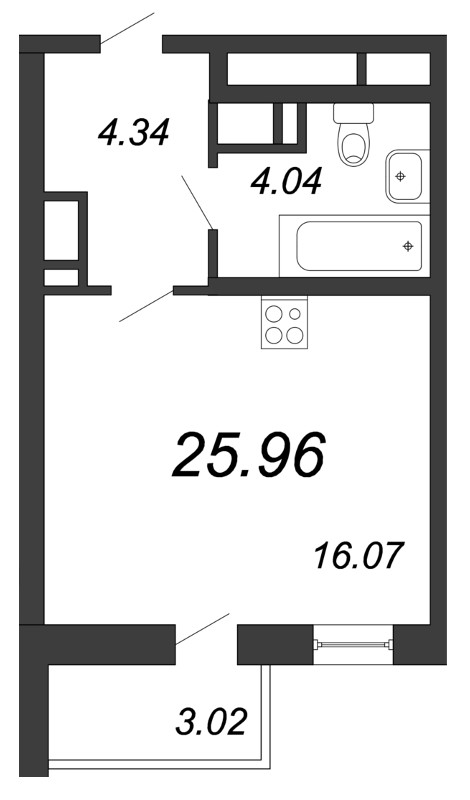 Продажа квартиры-студии 25.96 м2, 10/18 этаж в ЖК «Магеллан» - план-схема