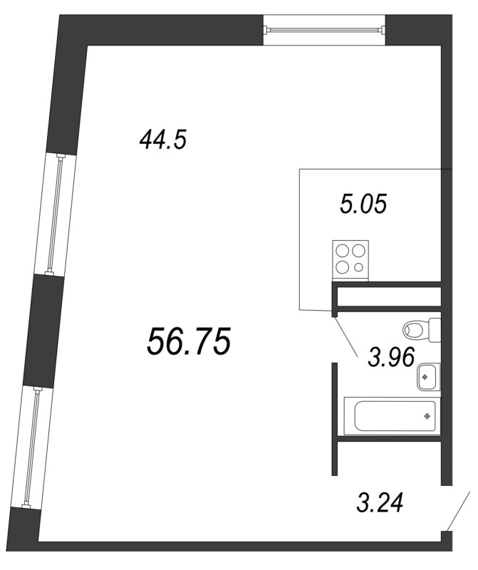 Продажа квартиры-студии 56.75 м2, 11/11 этаж, ЖК «Next» - план-схема