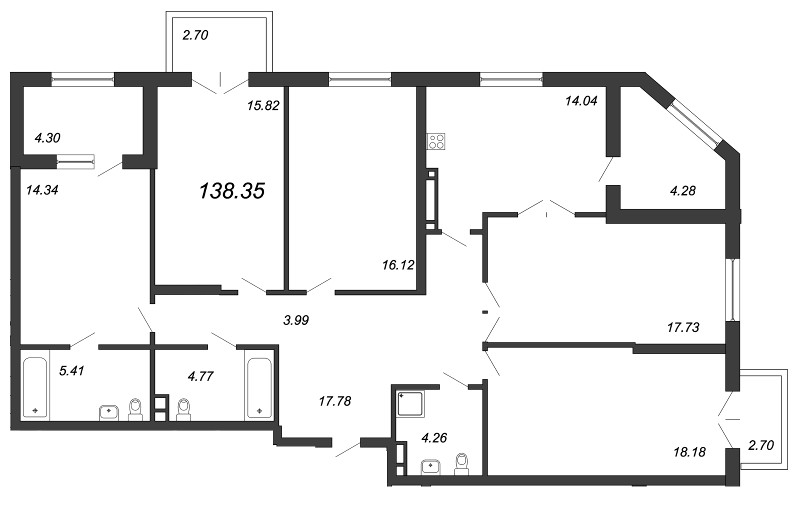 Продажа 5-комнатной квартиры 139.5 м2, 4/9 этаж, ЖК «Петровская Доминанта» - план-схема