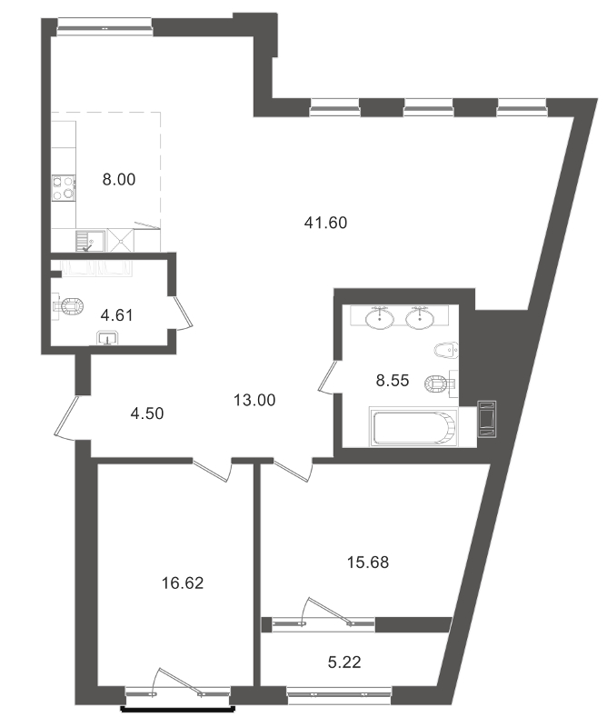 Продажа 3-комнатной (Евро) квартиры 117.47 м2, 5/7 этаж, ЖК «Приоритет» - план-схема