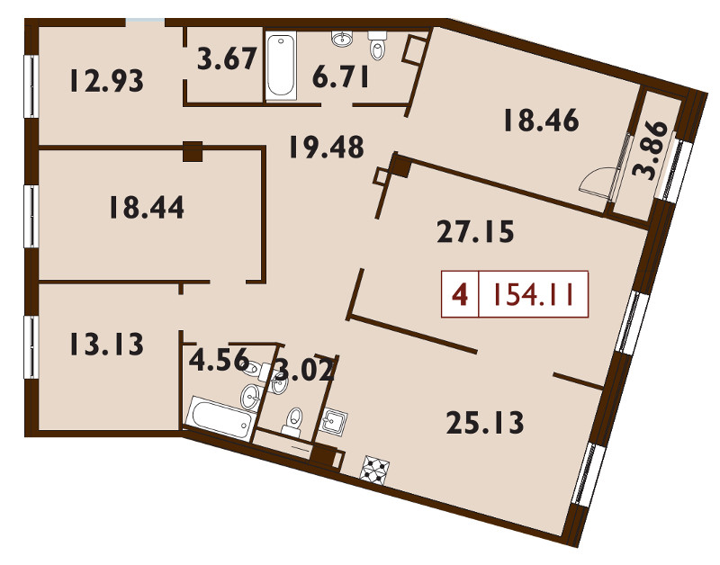 Продажа 4-комнатной квартиры 154.6 м2, 7/9 этаж, ЖК «Neva Haus» - план-схема