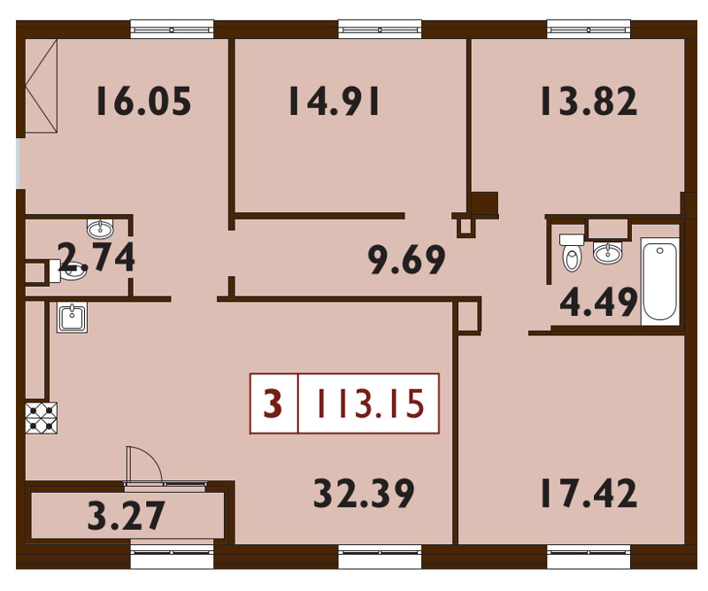 Продажа 3-комнатной квартиры 113.6 м2, 9/9 этаж, ЖК «Neva Haus» - план-схема