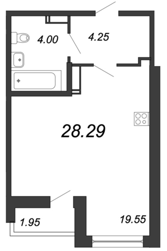 Продажа квартиры-студии 26.6 м2, 9/18 этаж, ЖК «Магеллан» - план-схема